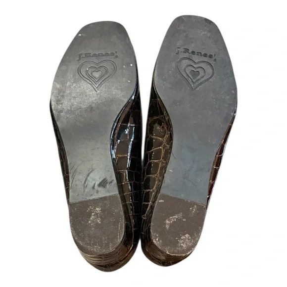 J. Renee brand mules, slip-on design, low wedge heel dark, crocodile-embossed - Picture 7 of 9